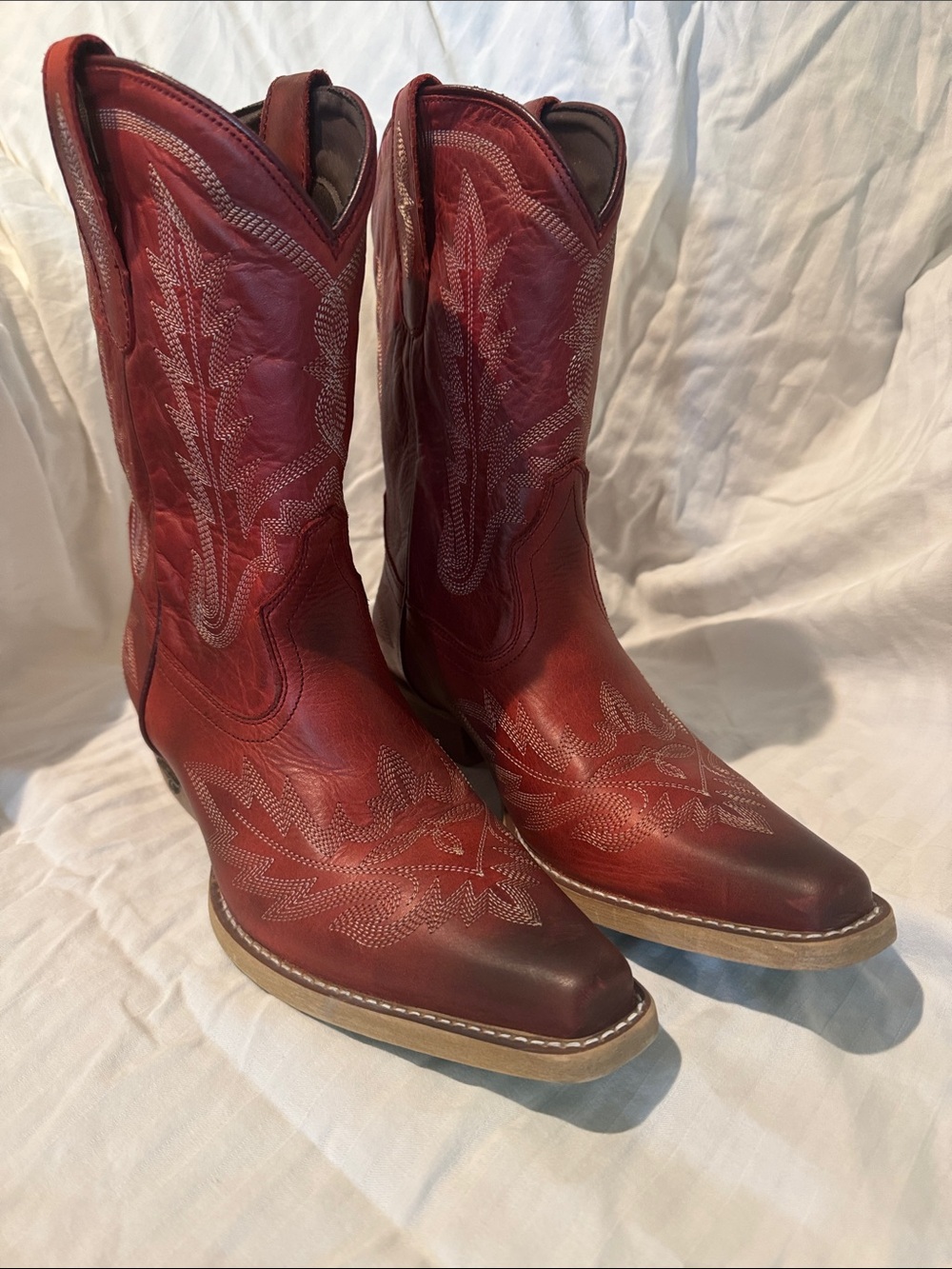 Women’s Red Lace-Up Western Boots with Embroidered Detail